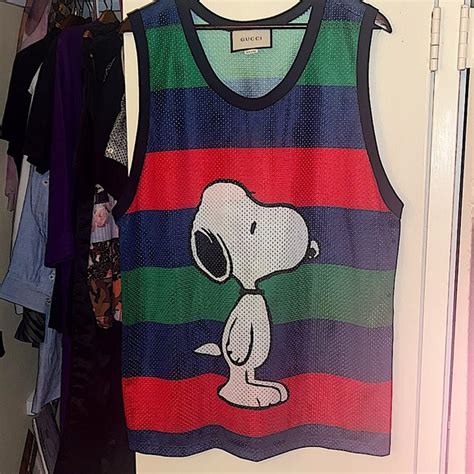 gucci snoopy tank top|Authentic Gucci x Peanuts Rare 16 AW Snoopy Print Mesh Tank .